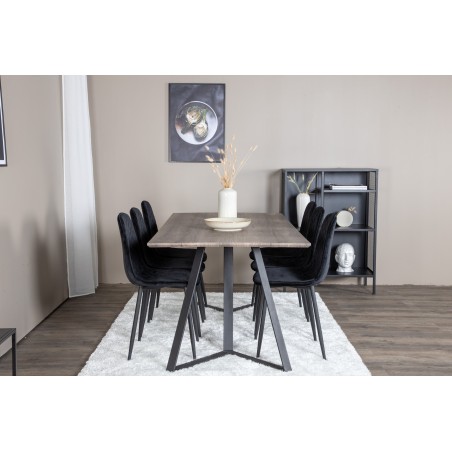 Marina söögilaud – 180*90*H75 – hall / must+Polar Diamond söögitool – mustad jalad – must samet_6