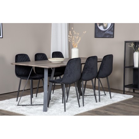 Marina söögilaud – 180*90*H75 – hall / must+Polar Diamond söögitool – mustad jalad – must samet_6