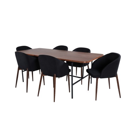 Uno söögilaud , must pähkli spoon + kaarega söögitool , pähkli jalad , must kangas_6
