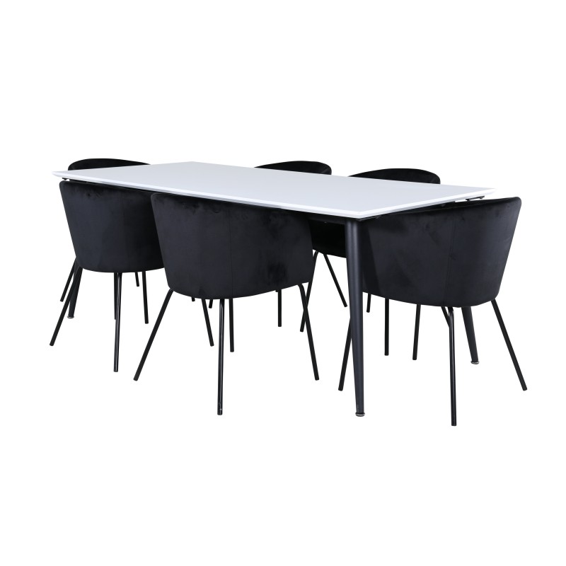 Jimmy söögilaud - must / valge HPL+Berit toolid - must / must Velvet_6