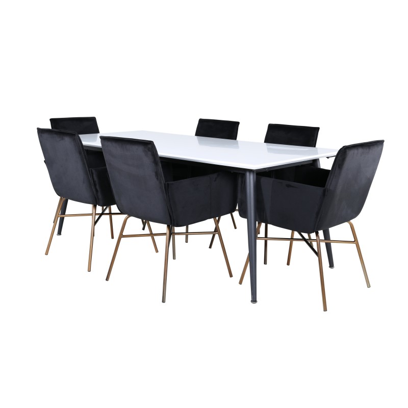 Jimmy söögilaud – must / valge HPL+Petra toolid – Distressed Copper / Black Velvet_6