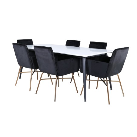 Jimmy söögilaud – must / valge HPL+Petra toolid – Distressed Copper / Black Velvet_6