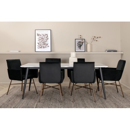Jimmy söögilaud – must / valge HPL+Petra toolid – Distressed Copper / Black Velvet_6