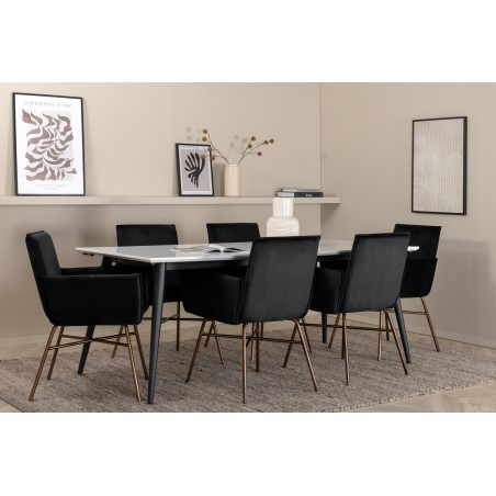 Jimmy söögilaud – must / valge HPL+Petra toolid – Distressed Copper / Black Velvet_6