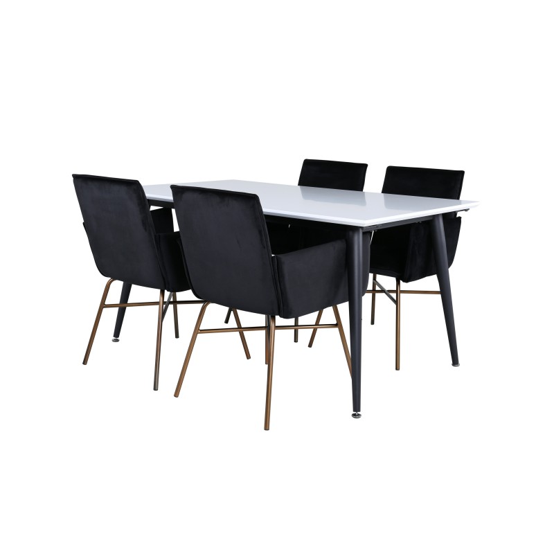 Jimmy söögilaud – must / valge HPL+Petra toolid – distressed Copper / Black Velvet_4
