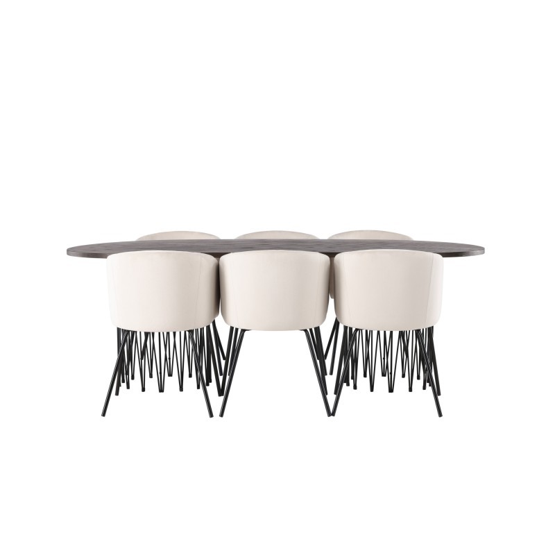 Kivist ovaalne söögilaud - must / Mocca spoon + Berit toolid - must / beež samet _6