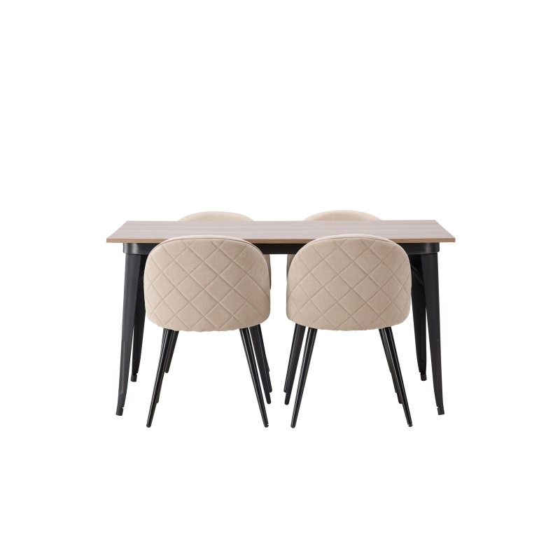 Tempe söögilaud - must / pähkel MDF + sametpistetega toolid - must / beež kangas  _4