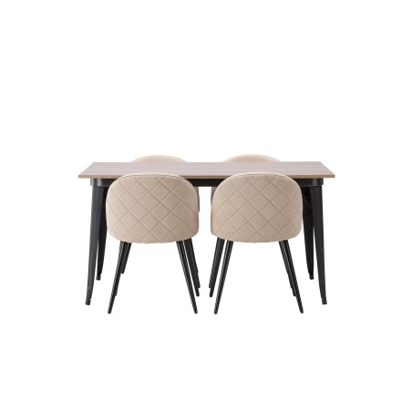 Tempe söögilaud - must / pähkel MDF + sametpistetega toolid - must / beež kangas  _4