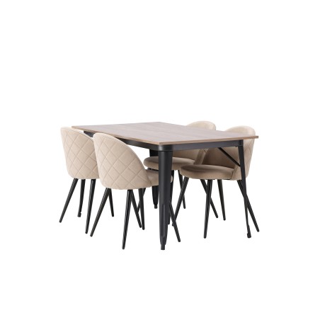 Tempe söögilaud - must / pähkel MDF + sametpistetega toolid - must / beež kangas  _4