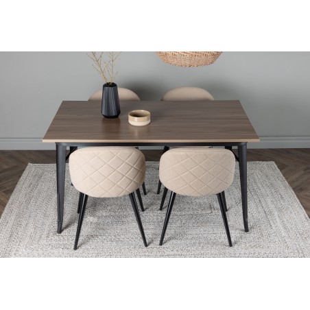 Tempe söögilaud - must / pähkel MDF + sametpistetega toolid - must / beež kangas  _4