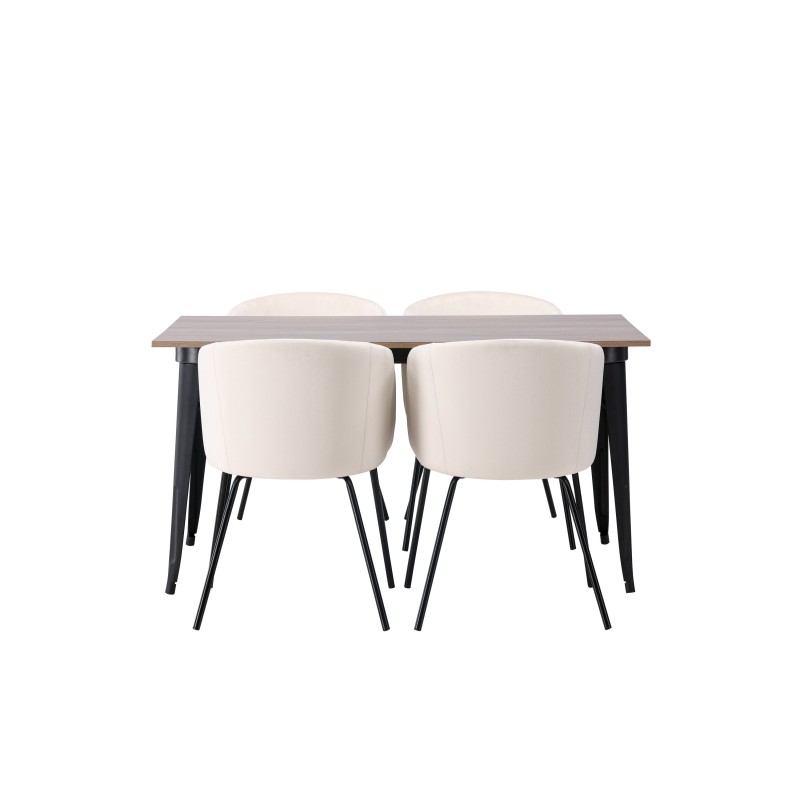 Tempe söögilaud - must / pähkel MDF + Berit toolid - must / beež samet _4