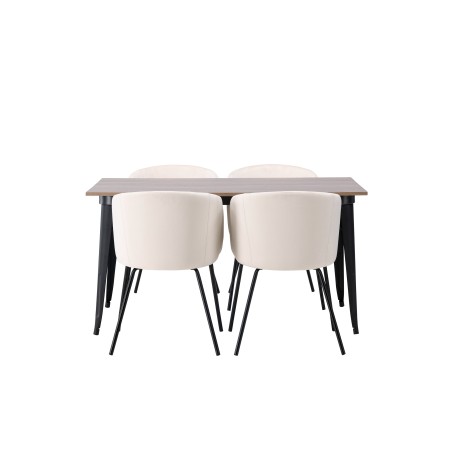 Tempe söögilaud - must / pähkel MDF + Berit toolid - must / beež samet _4