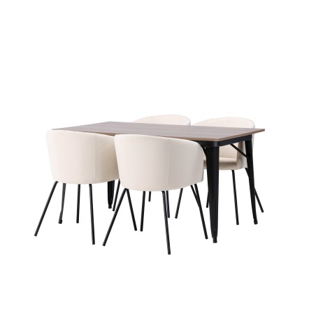 Tempe söögilaud - must / pähkel MDF + Berit toolid - must / beež samet _4