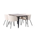 Tempe söögilaud - must / pähkel MDF + Berit toolid - must / beež samet _4