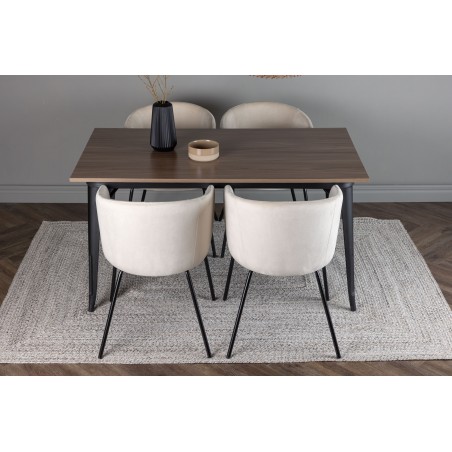 Tempe söögilaud - must / pähkel MDF + Berit toolid - must / beež samet _4