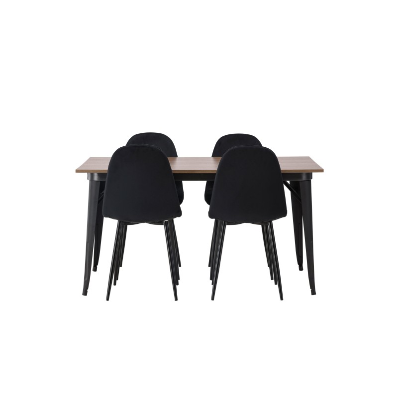 Tempe söögilaud - must / pähkel MDF + söögitoolid Polar - mustad jalad / must samet _4