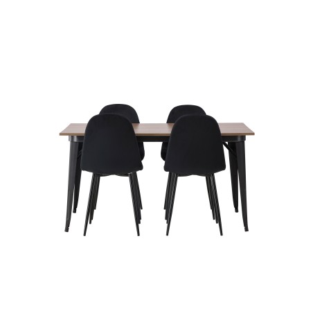 Tempe söögilaud - must / pähkel MDF + söögitoolid Polar - mustad jalad / must samet _4