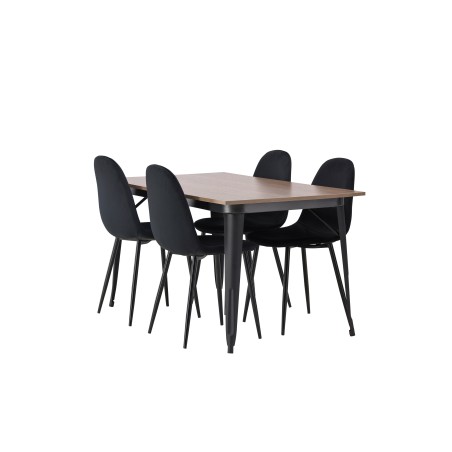 Tempe söögilaud - must / pähkel MDF + söögitoolid Polar - mustad jalad / must samet _4