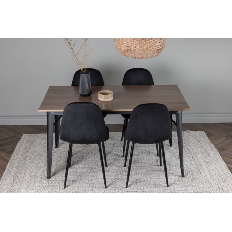 Tempe söögilaud - must / pähkel MDF + söögitoolid Polar - mustad jalad / must samet _4
