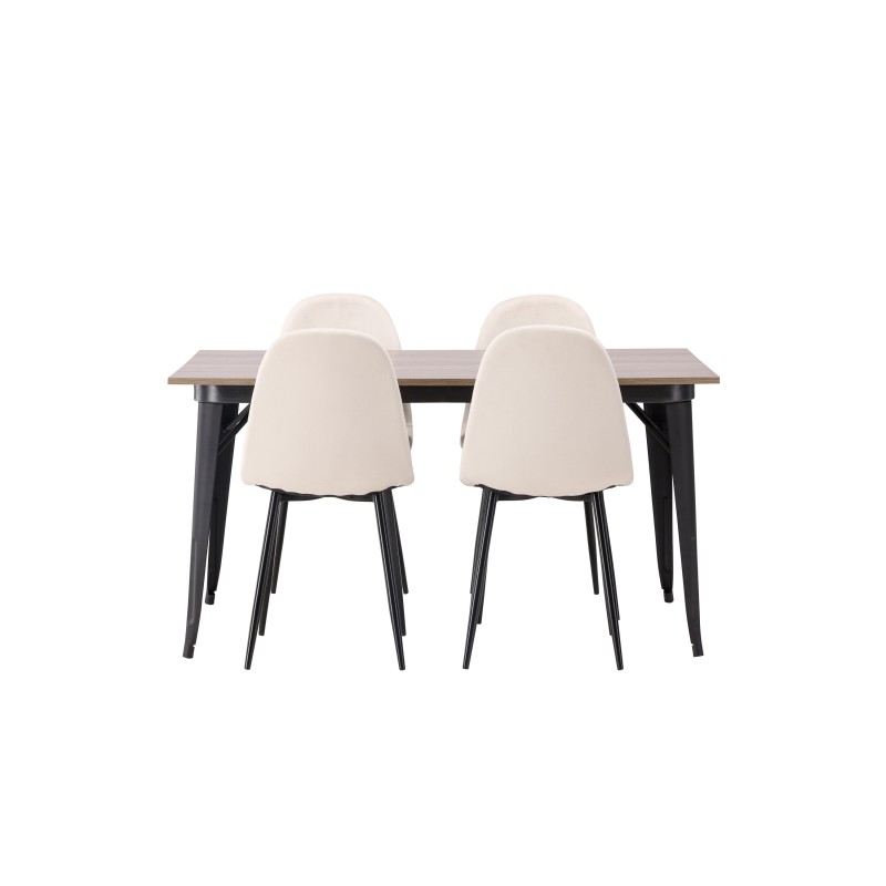 Tempe söögilaud - must / pähkel MDF + söögitoolid Polar - mustad jalad / beež samet _4