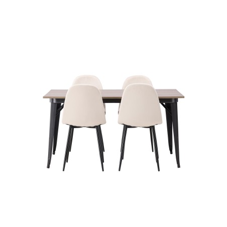 Tempe söögilaud - must / pähkel MDF + söögitoolid Polar - mustad jalad / beež samet _4