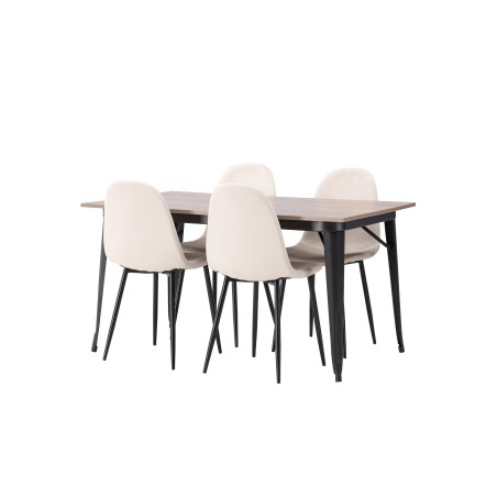 Tempe söögilaud - must / pähkel MDF + söögitoolid Polar - mustad jalad / beež samet _4