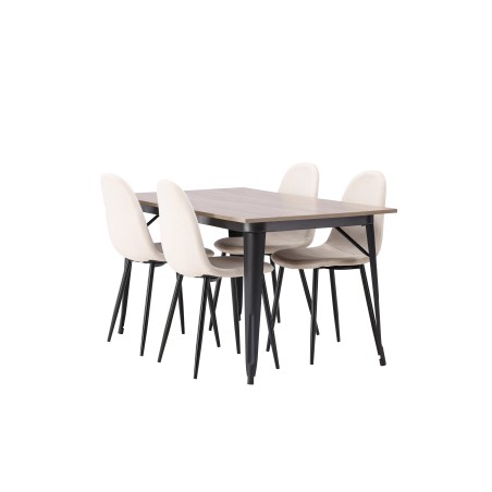 Tempe söögilaud - must / pähkel MDF + söögitoolid Polar - mustad jalad / beež samet _4