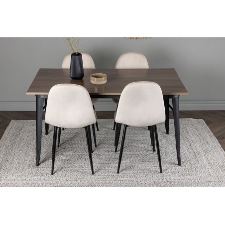 Tempe söögilaud - must / pähkel MDF + söögitoolid Polar - mustad jalad / beež samet _4