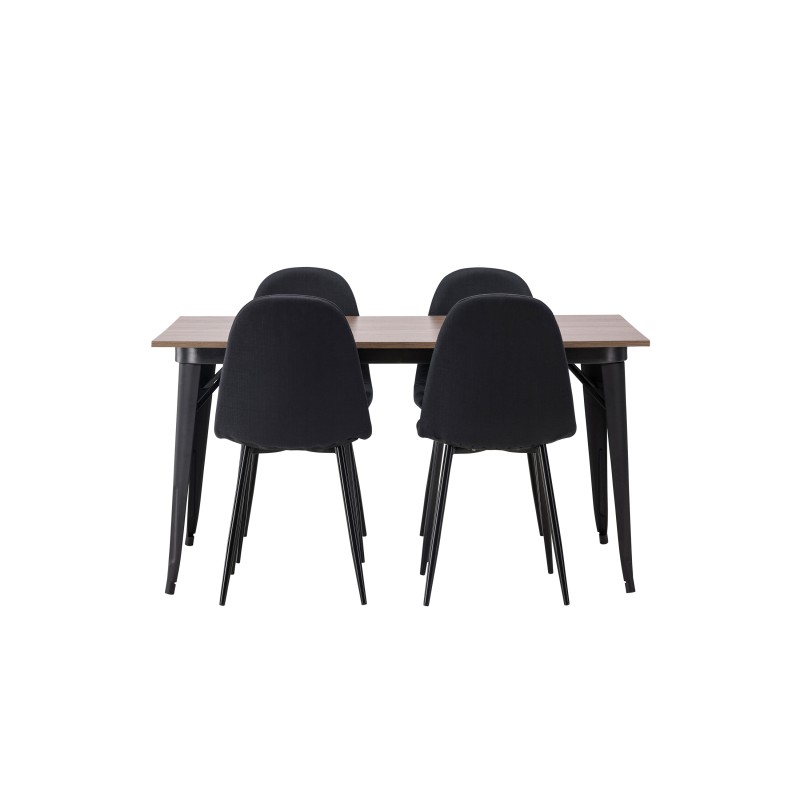 Tempe söögilaud - must / pähkel MDF + söögitoolid Polar - mustad jalad - must kangas _4