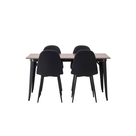 Tempe söögilaud - must / pähkel MDF + söögitoolid Polar - mustad jalad - must kangas _4