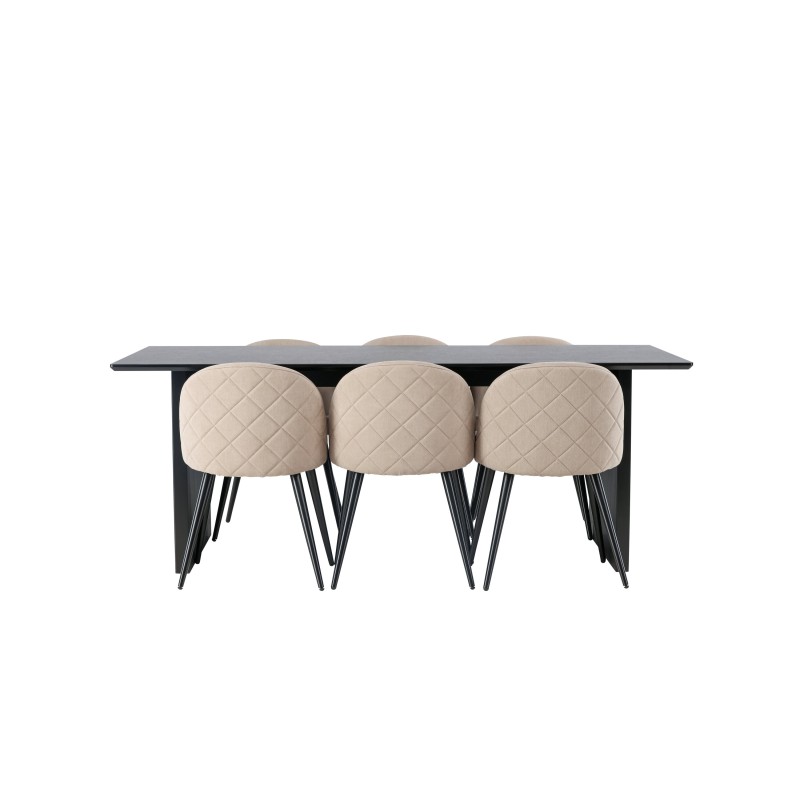 Vail söögilaud - must / suitsumust MDF + sametpistetega toolid - must / beež kangas  _6