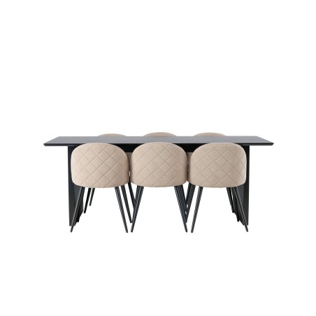 Vail söögilaud - must / suitsumust MDF + sametpistetega toolid - must / beež kangas  _6