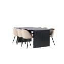 Vail söögilaud - must / suitsumust MDF + sametpistetega toolid - must / beež kangas  _6