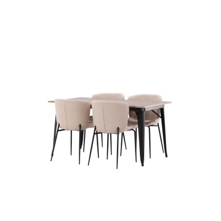 Tempe söögilaud - must / pähkel MDF + Modesto söögitool -id hall / suitsutatud must boucle _4