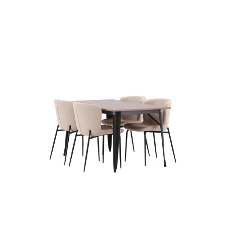 Tempe söögilaud - must / pähkel MDF + Modesto söögitool -id hall / suitsutatud must boucle _4
