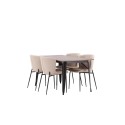 Tempe söögilaud - must / pähkel MDF + Modesto söögitool -id hall / suitsutatud must boucle _4