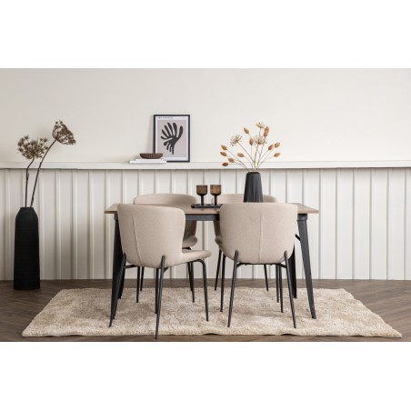 Tempe söögilaud - must / pähkel MDF + Modesto söögitool -id hall / suitsutatud must boucle _4