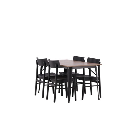 Tempe söögilaud - must / pähkel MDF + Montros söögitoolid - naturaalne / naturaalne kummipuu _4