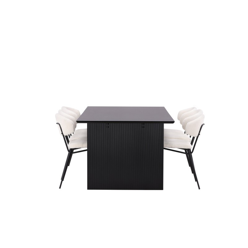 Vail söögilaud - must / suitsumust MDF + Chico söögitoolid - must / valge Boucle _6