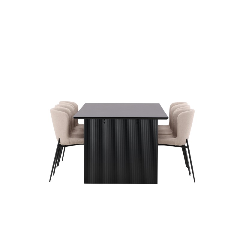 Vail söögilaud - must / suitsumust MDF + Modesto söögitoolid - beež / beež Boucle _6
