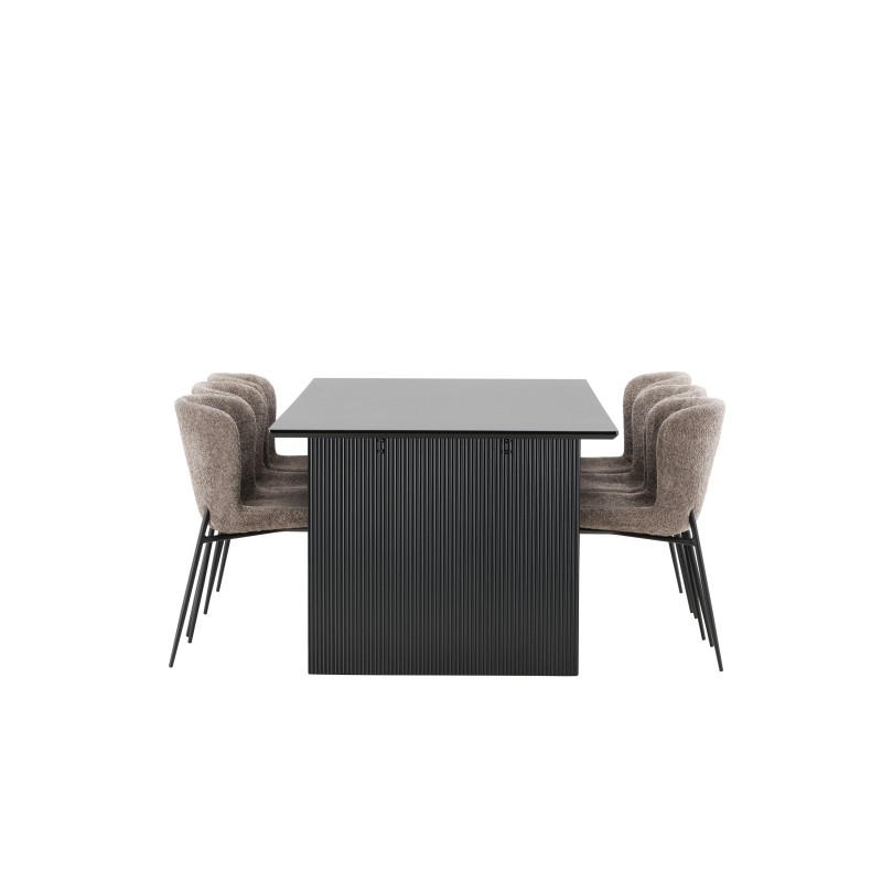 Vail söögilaud - must / suitsumust MDF + Modesto söögitoolid - hall / suitsutatud must Boucle _6