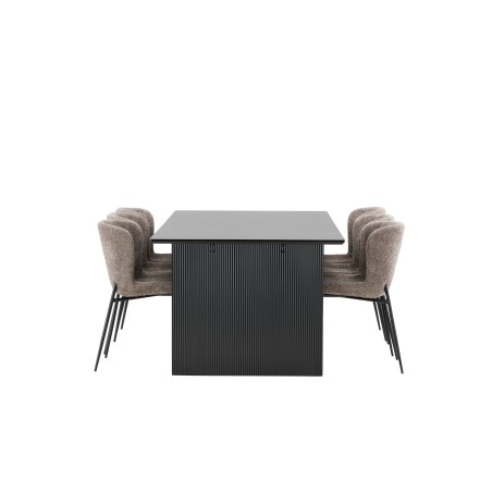 Vail söögilaud - must / suitsumust MDF + Modesto söögitoolid - hall / suitsutatud must Boucle _6