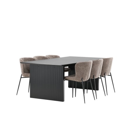 Vail söögilaud - must / suitsumust MDF + Modesto söögitoolid - hall / suitsutatud must Boucle _6