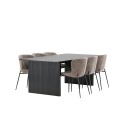 Vail söögilaud - must / suitsumust MDF + Modesto söögitoolid - hall / suitsutatud must Boucle _6
