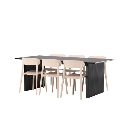 Vail söögilaud - must / suitsumust MDF + Åstol söögitoolid - Nature Wood plastikust komposiit _6
