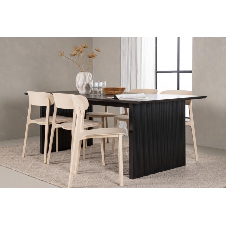 Vail söögilaud - must / suitsumust MDF + Åstol söögitoolid - Nature Wood plastikust komposiit _6