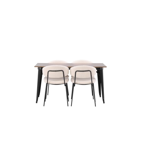 Tempe söögilaud - must / pähkel MDF + Chico söögitoolid - must / valge Boucle _4