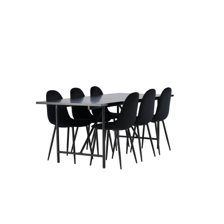 Söögilaud Astrid 200*75 - Matt must / Matt must spooniga MDF + Polari söögitoolid - Mustad jalad / Black Velvet _6
