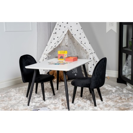 Söögilaud Polar 80*60 XXS - valge / must + sametne söögitool XXS - must samet _2