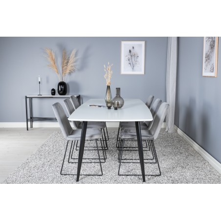 Polar Elips söögilaud – 240*100*H75 +Muce söögitoolid – mustad jalad – hall samet _6